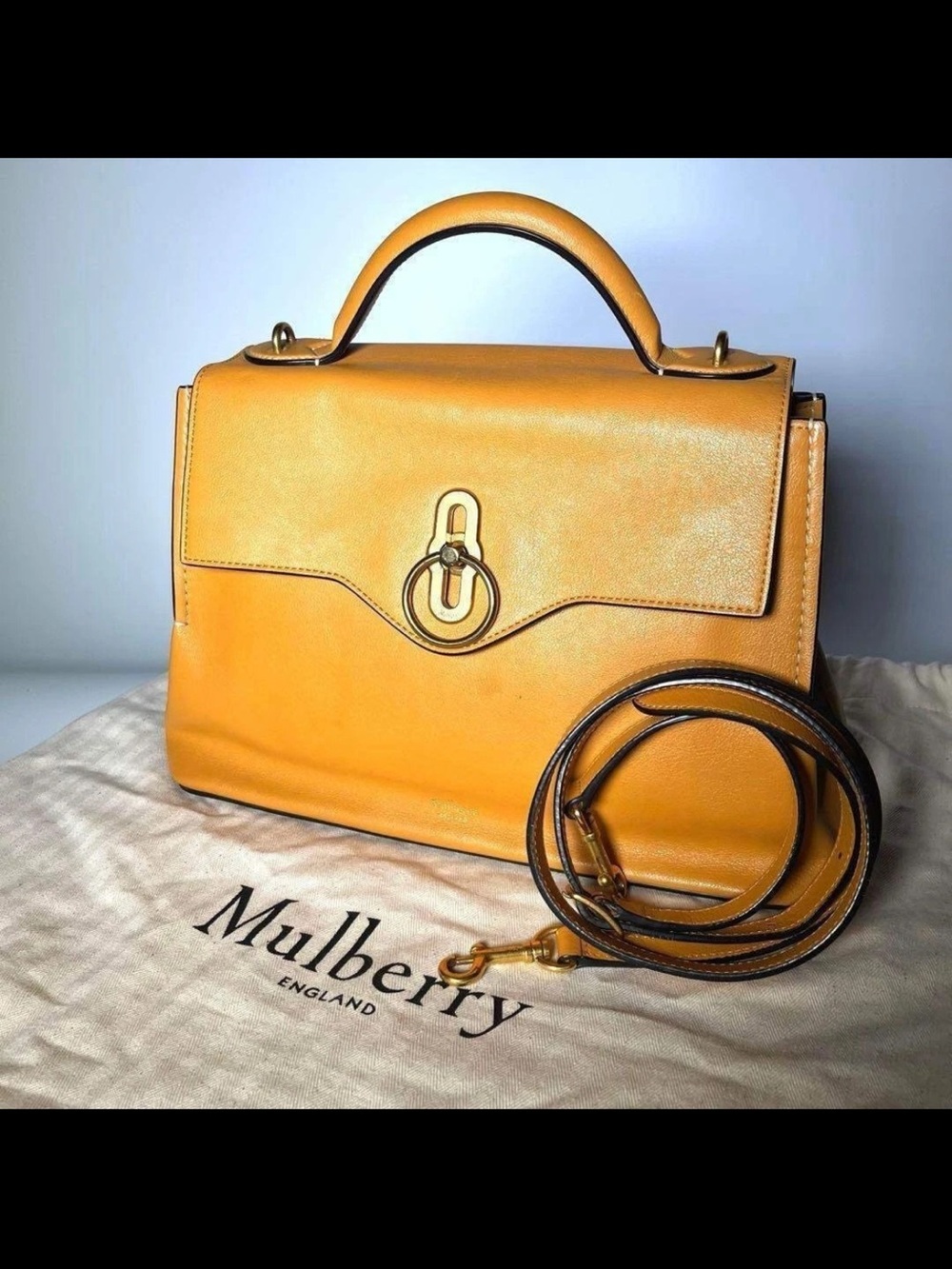 Mulberry Yellow Leather Top-Handle Satchel with Shoulder Strap